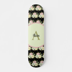 Skate Personalizado Preto Girly Floral Personalizado