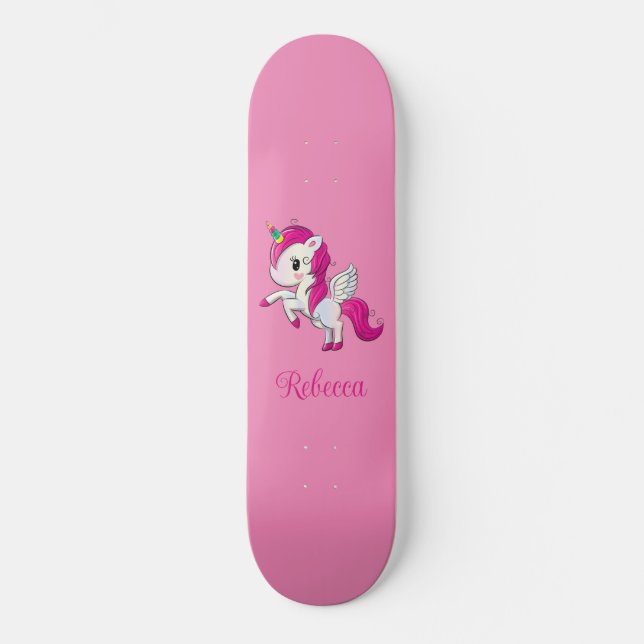 Skate Personalizado Rosa Brilhante de Unicórnio Fe (Frente)