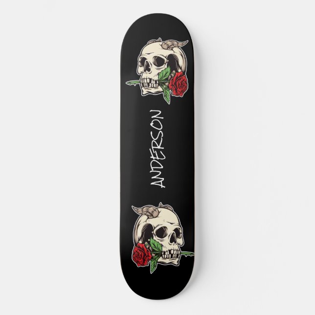 skate Personalizado Skull e Rosa (Frente)