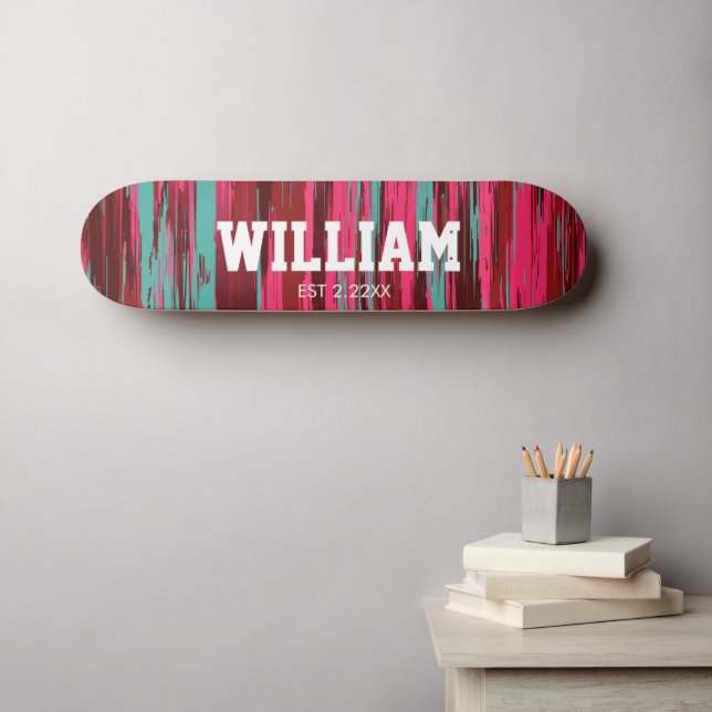Skate Personalized Est  Colorful Abstract Red &Pink (Arte de parede (Horz))