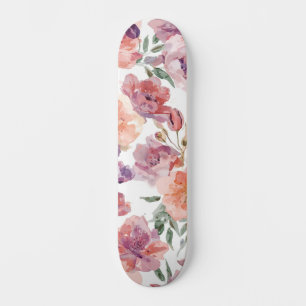 Skate Pétalas de Pêssego Flores de Aquarela Botânica Flo