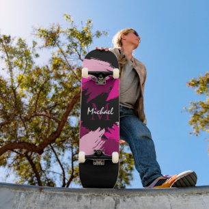 Skate Pinceladas tons de rosa quente nome com monograma