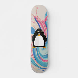 Skate Pinguim Legal Com Óculos de Sol Tinta Rosa e Azul