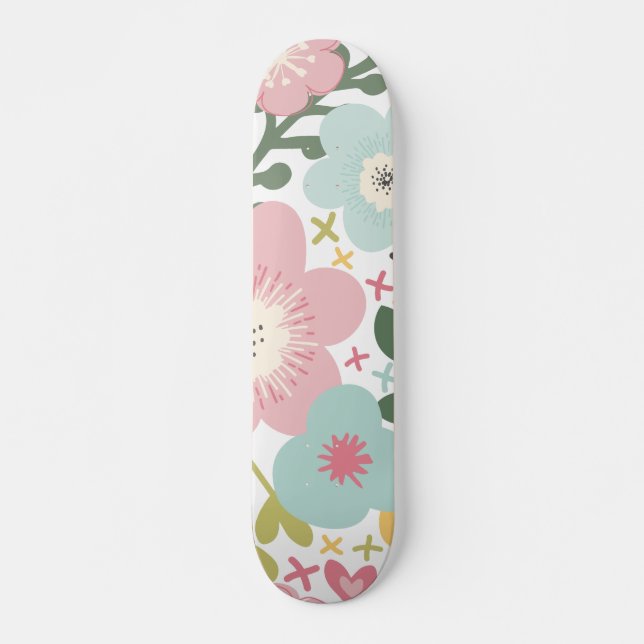 Skate Pink Blue Yellow Flowers Modern Floral  (Frente)