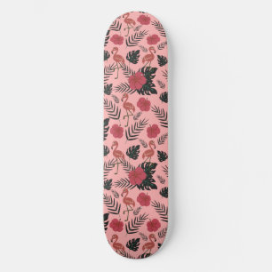Skate Pink flamingo seamless pattern flowers and leaves