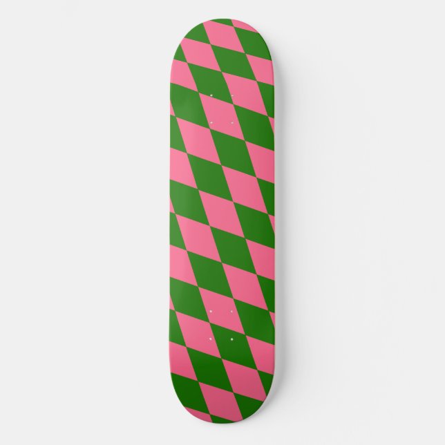Skate Pink Green Harlequin Checkered Design  (Frente)
