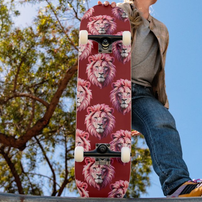 Skate Pink Lion Head Animal Pattern Design Red  (Criador carregado)