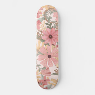 Skate Pink Sage Green Floral deixa padrão de aquarela