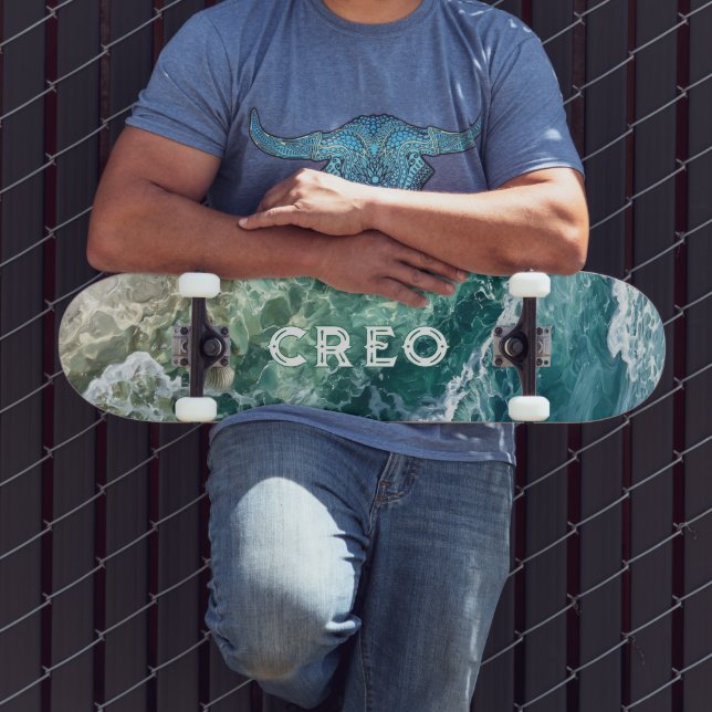 Skate Pintura a óleo de surf tropical oceânica (Ao ar livre 3)