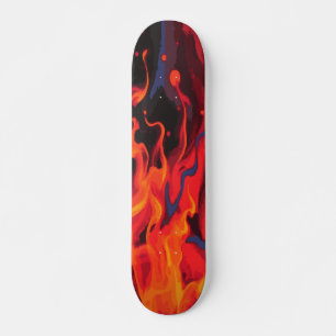 Skate Pintura Abstrata de Chama de Fogo em Azul e Preto