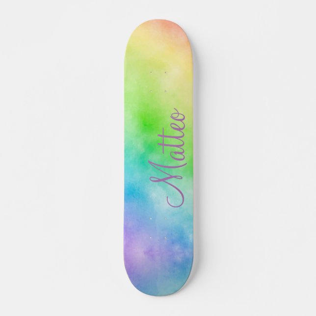Skate Pintura aquosa arco-íris com tot personalizado (Frente)