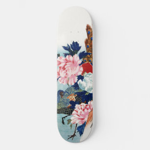 Skate Pintura de flores de pavão e peônias vintage