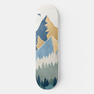Skate Pintura de montanhas com pássaros em voo