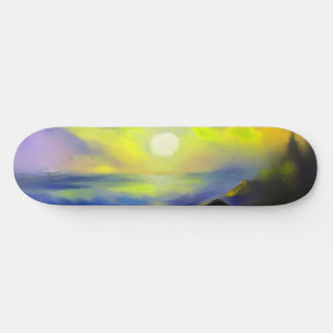 Skate Pintura de ondas azuis escuras sob o sol
