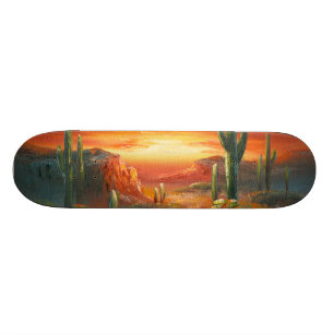 Skate Pintura de uma pintura colorida do por do sol do