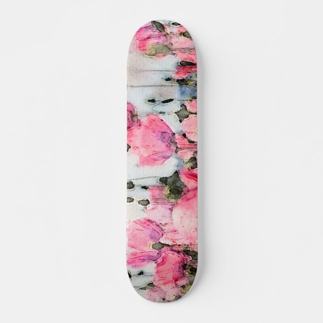 Skate Pintura em Aquarela com Flor (Frente)
