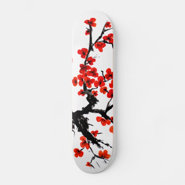 Skate Pintura em Aquarela de Flores de Laranjeira em Ska (Frente)