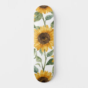 Skate Pintura em Aquarela de Girassóis Florais Amarelos