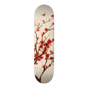 Skate Pintura oriental do estilo, flor da ameixa no