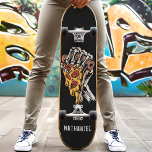 Skate Pizza Skeleton Nome Personalizado<br><div class="desc">skeleton de mão - skate de nome personalizado</div>