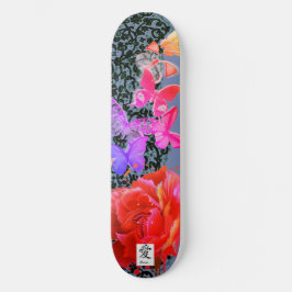 SKATE PLACA DE ESCALA NEGRA BOTÃO E ROSA