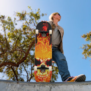 Skate Placa de Skull Flaming