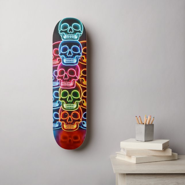 Skate Placa de Skull Stack Neon (Arte de parede)