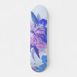 Skate Placa Floral Púrpura, Azul e Teal, Impressa em Lon
