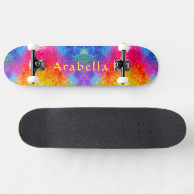 Skate Placas de aquarela - Azul, Púrpura, Amarelo Rosa (Horz)