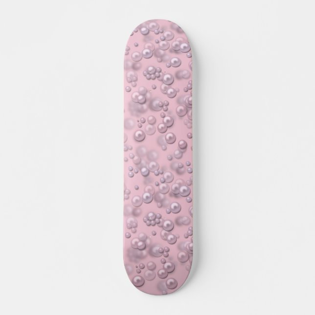 Skate Placas de pérolas brancas-rosadas em veludo rosa (Frente)