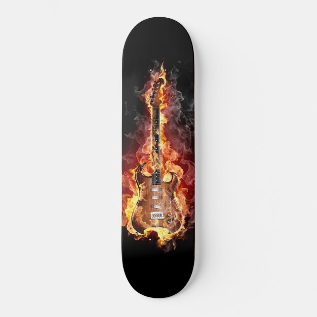 Skate planche à roulette guitare en feu (Frente)