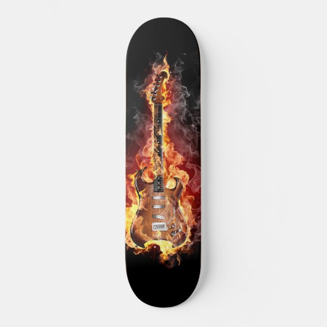 Skate planche à roulette guitare en feu (Frente)