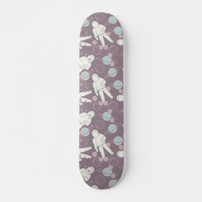 Skate Plano de Astronauta Espaço Planetas Roxo Azul (Frente)