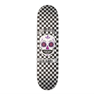 Skate Plataforma roxa Checkered do crânio dos doces do