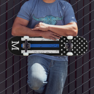 Skate Polícia de Monograma de Sinalizador Azul Fino Pers