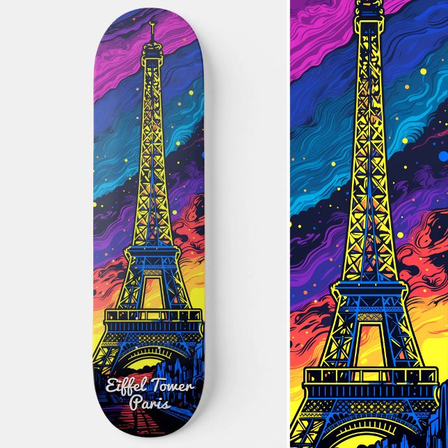 Skate Pop de Arte em Torre Eiffel em Paris (Paris Eiffel Tower Travel Pop Art Skateboard)