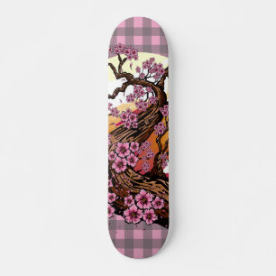 Skate Pôr do Sol de Cerejeira em Xadrez Estética Japones
