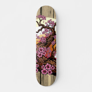 Skate Pôr do Sol de Flor de Cerejeira Estética Japonesa