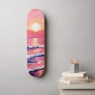 Skate Pôr do sol rosa ondas do oceano roxo aquarela