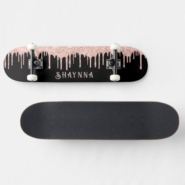 Skate Preto com Glitter Rosa Personalizado (Horz)