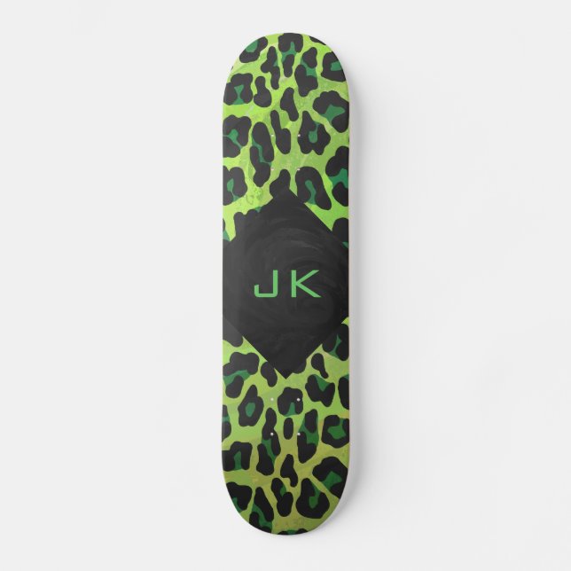 Skate Preto-leopardo e Verde com Monograma (Frente)