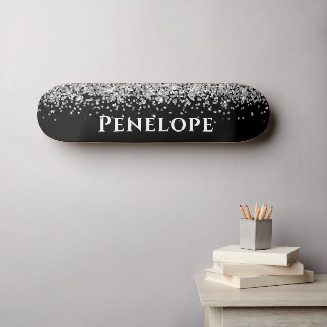 Skate Preto Prata Brilho Falso Estética Nome Personaliza (Arte de parede (Horz))
