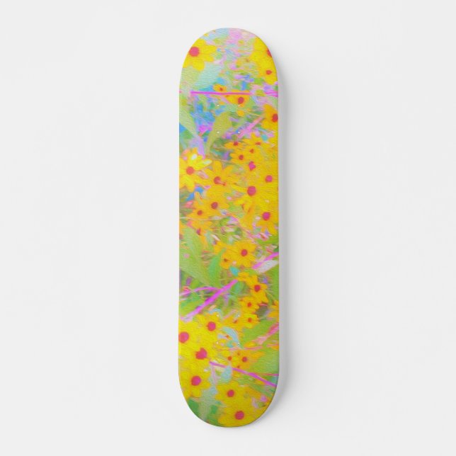 Skate Pretty Yellow and Red Flowers with Turquoise (Frente)