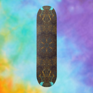 Skate Psicodélico Azul Hippie Dourado e Vermelho Escuro