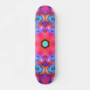 Skate Psicodélico Flor Hippie Cor de Rosa Azul e Laranj
