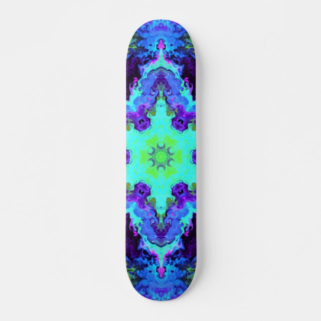 Skate Psicodélico Mandala Flor Azul Verde e Roxo (Frente)