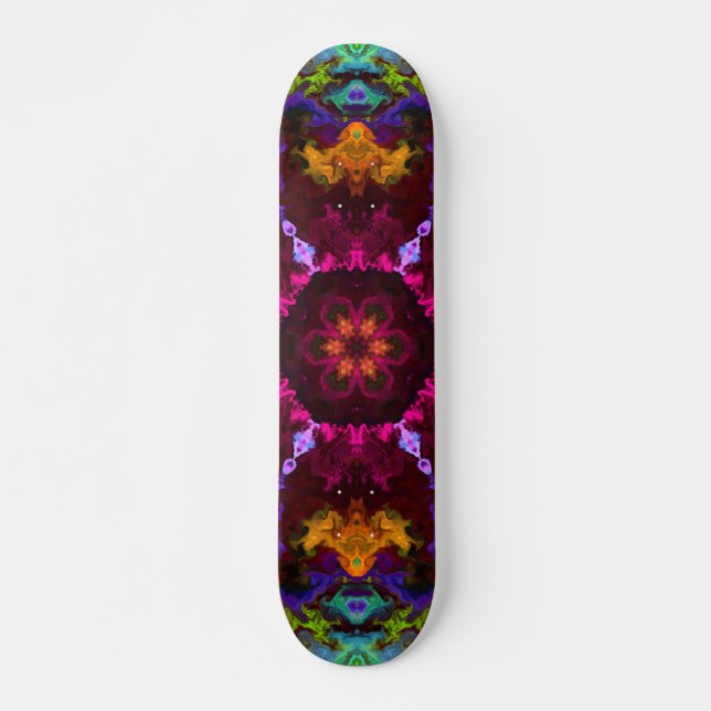 Skate Psicodélico Mandala Flor Púrpura Laranja e Verde (Frente)