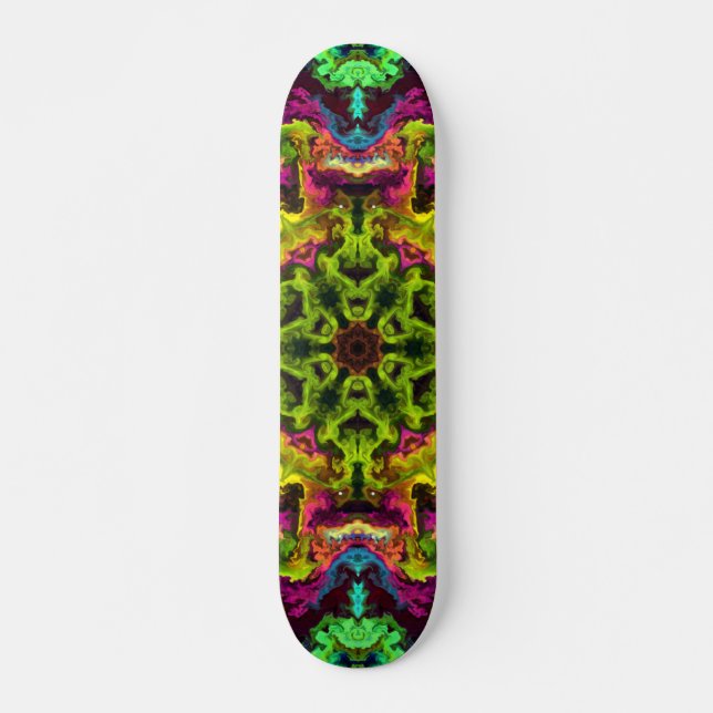 Skate Psicodélico Mandala Flor Verde Azul e Roxo (Frente)