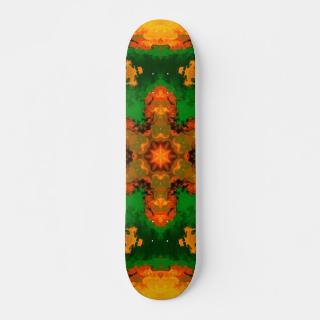 Skate Psicodélico Mandala Flor Verde Laranja e Amarelo (Frente)