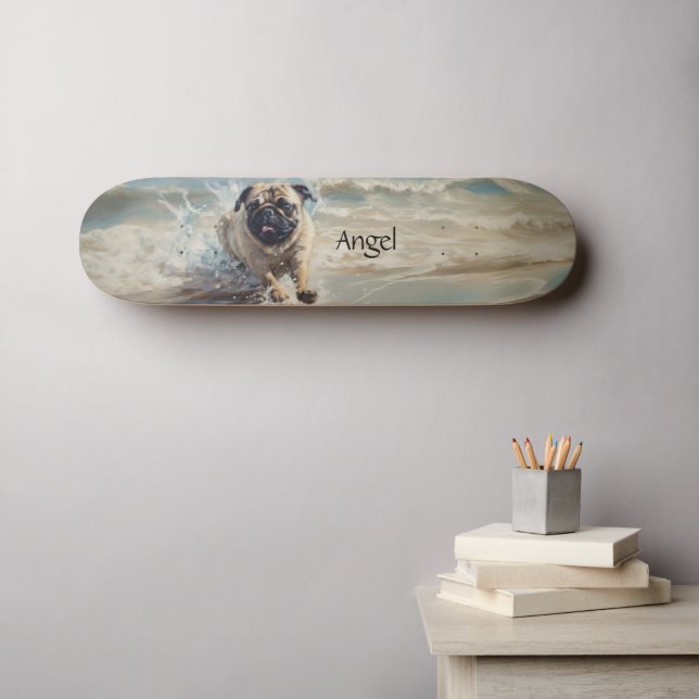 Skate Pug Feliz na Praia personalizável (Arte de parede (Horz))